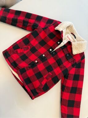 Joe Fresh Red and Black Buffalo Plaid Sherpa Jacket